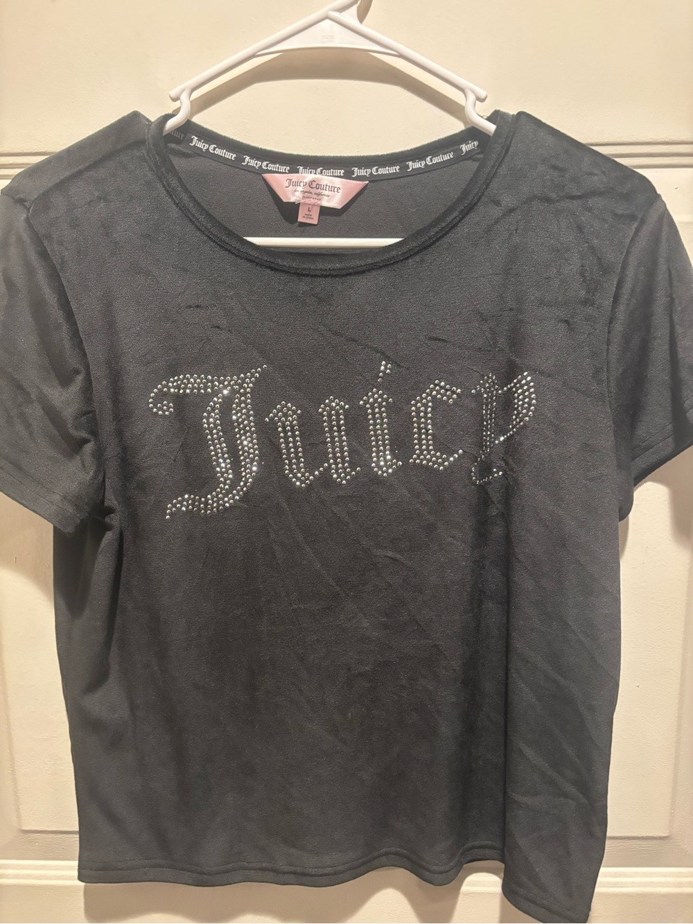 Juicy Couture Black Short Sleeve Tee with Silver Rhinestone 'Juicy' Logo